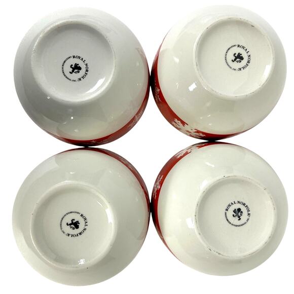 Royal Norfolk Stoneware Red Snowflake 5.5" Soup/Cereal Bowls-Set of 4 - Picture 2 of 7